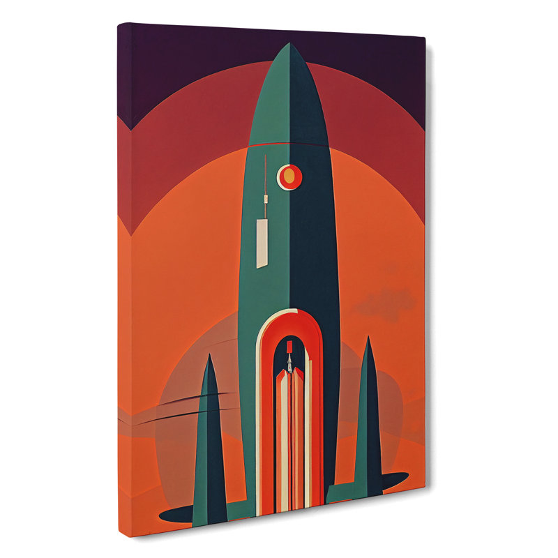 Art Deco Spaceship Art No.2 - Wall Art, 50cm H x 35cm W x 3cm D, Wrapped Canvas