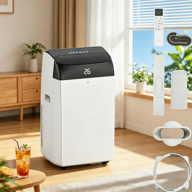 10000 BTU Portable Air Conditioner, 3-in-1 Mobile AC Unit with Cooling, Dehumidifier, Fan, 2 Speeds, 24H Timer, Sleep Mode, Quiet, Remote, Window Kits for Home & Office Up to 450 sq.ft.
