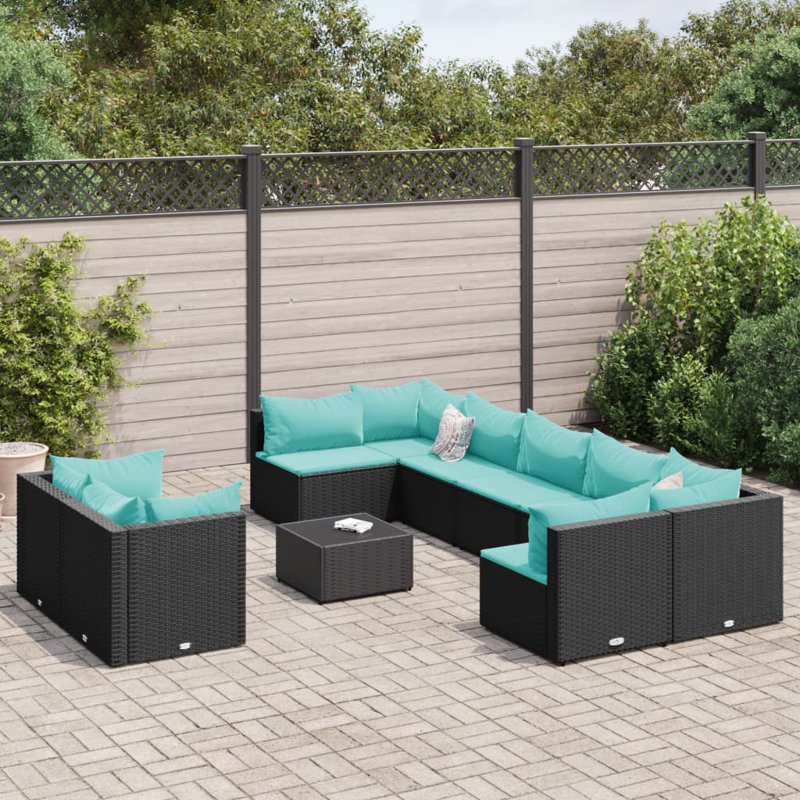  Ensemble de 9 chaises de patio noires, Coussin bleu eau / cadre noir