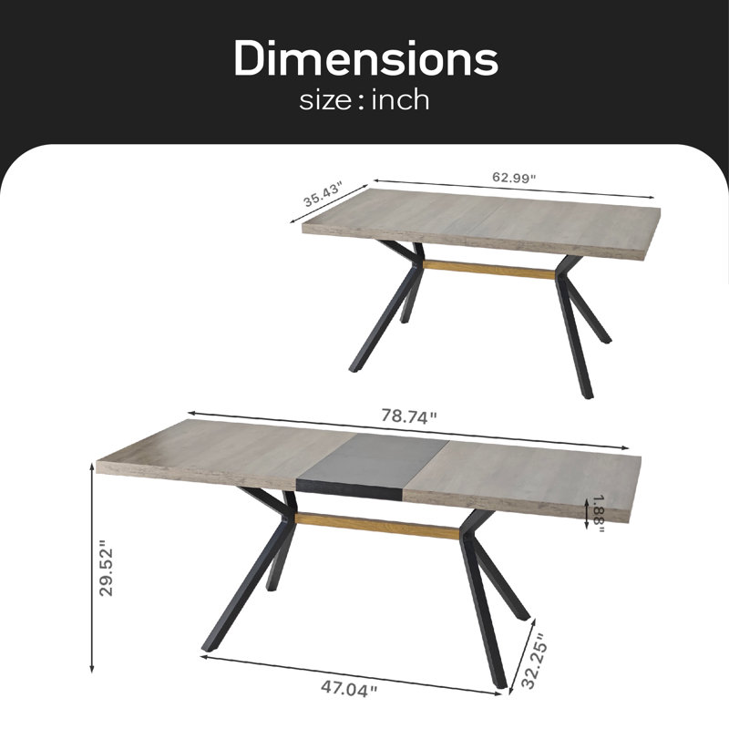 Table de salle à manger Schofields L 78,74 po x l 35,43 po, Gris