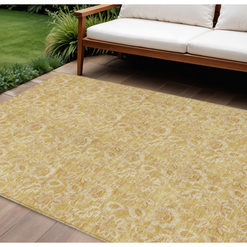Tapis intérieur / extérieur floral lavable 10 pi x 14 pi blé