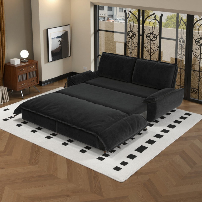73.2" Queen Pull Out Sofa Bed - 3-in-1 Convertible Velvet Sleeper, Multi-functional Loveseat For Living Room & Small Spaces