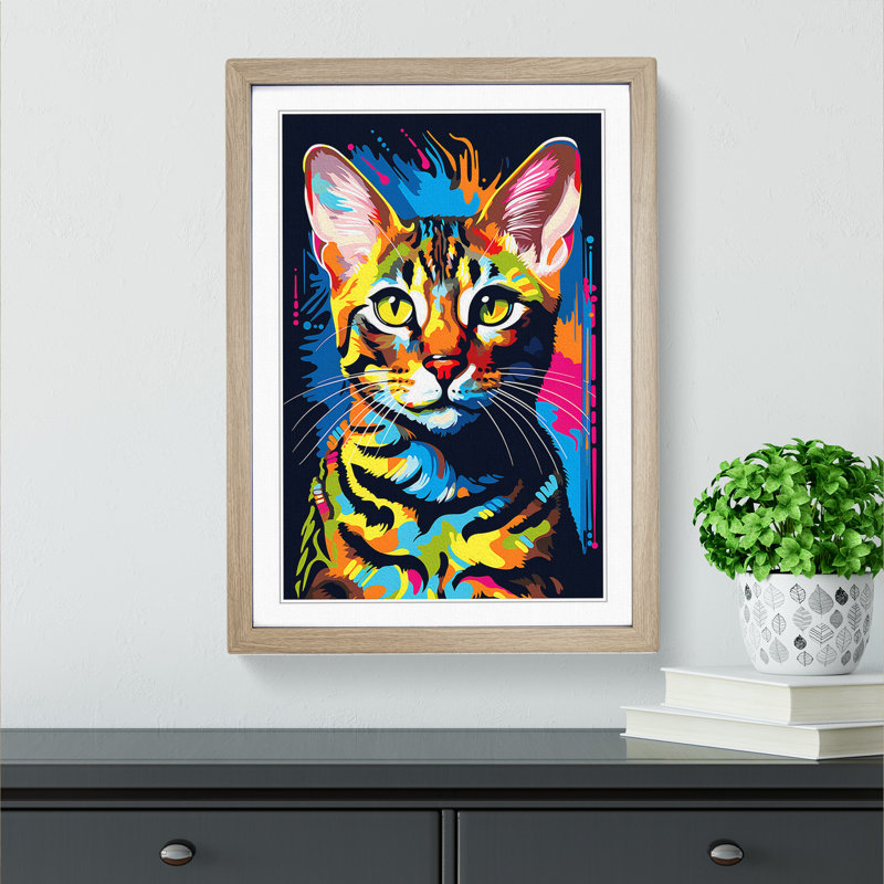 Bengal Cat Pop - Framed Print, 46cm H x 34cm W x 2cm D, Oak Framed