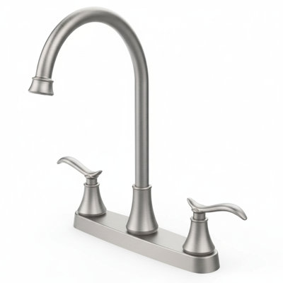 Double Handle Kitchen Faucet With High Arc 360° Swivel Spout In Brushed Nickel