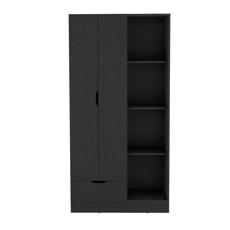 Armoire 71H "avec 1 tiroir et 4 tablettes ouvertes à 2 niveaux, 2 portes, Noir