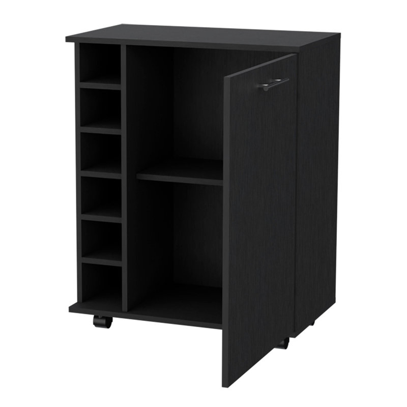 6-Bottle Rack Bar Cart, Black