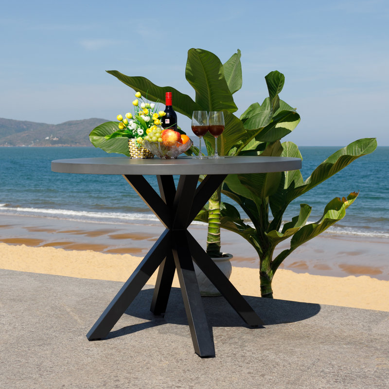 Saxon Outdoor Round Dining Table, Gray