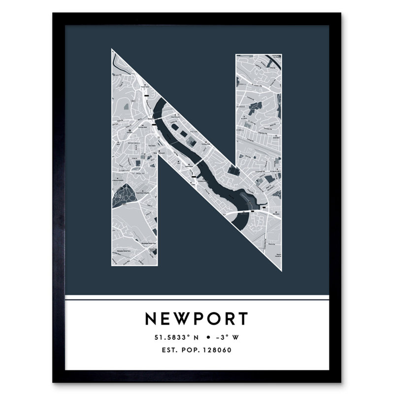 Newport City Map Newport England United Kingdom City Map - Single Picture Frame Typography