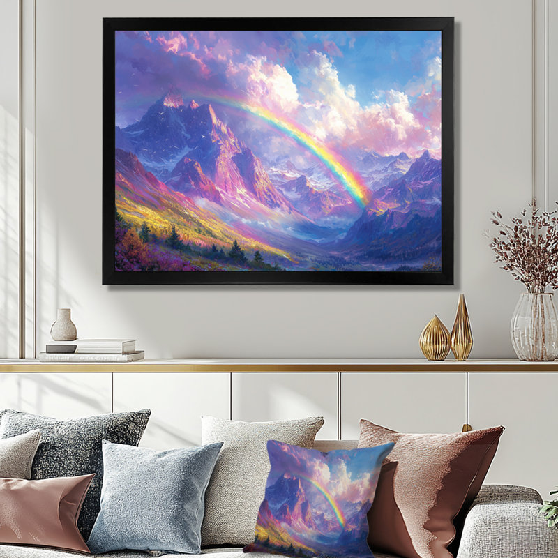 Arc-en-ciel dans les montagnes I - art mural arc-en-ciel, H 12 po x l 20 po, White Picture Framed
