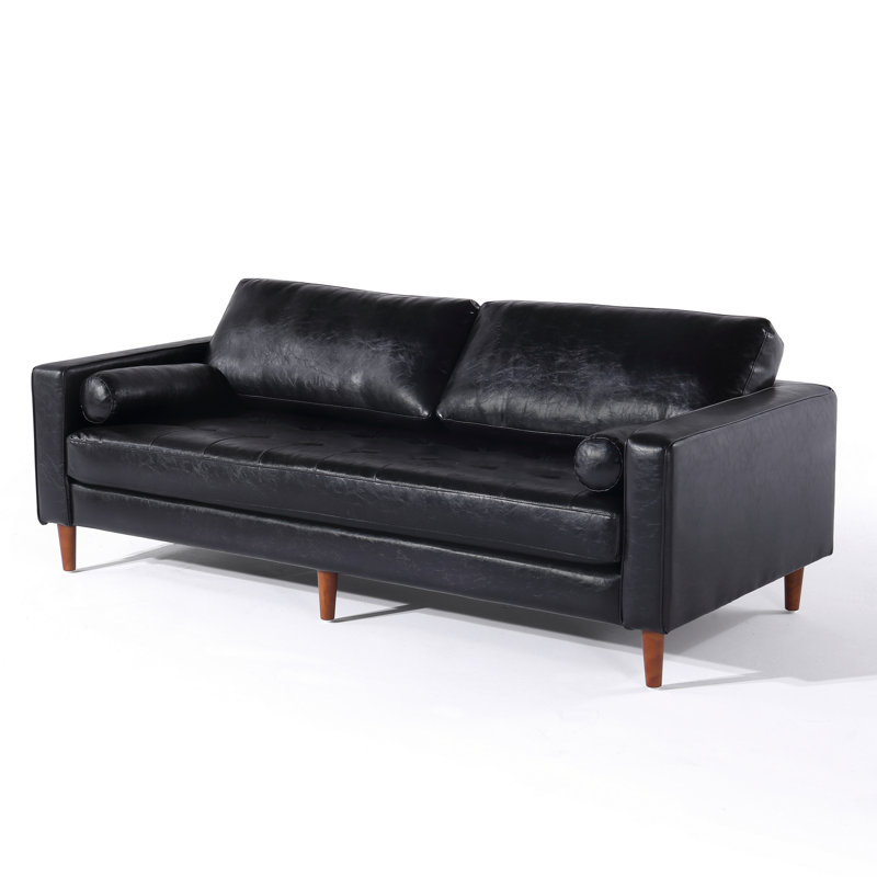 Cosmic Modern Bastimentos Leather Sofa, Black Genuine Leather
