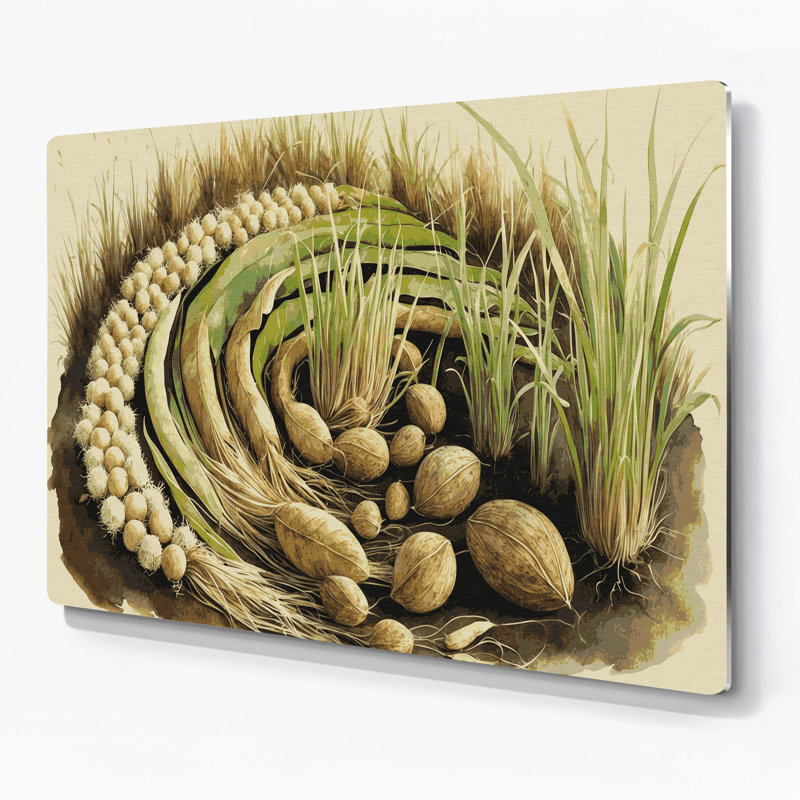 Légumes, tigre et noix, art mural en métal brun