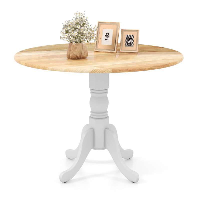 Cliftina Round Solid Wood Dining Table, White, Natural