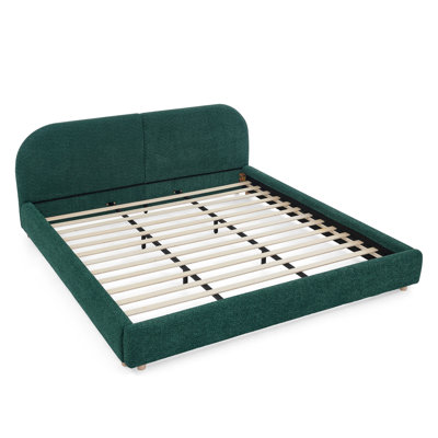 Très grande base de lit tapissier de style très minimaliste avec tête de lit incurvée de grande taille, tissu en fil de cercle de qualité supérieure et support de pieds robuste, matelas non inclus - gris foncé