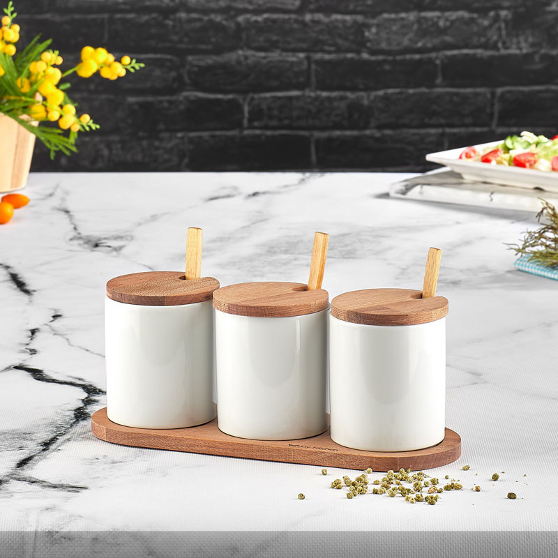 Freestanding Wood Spice Jar & Rack Set