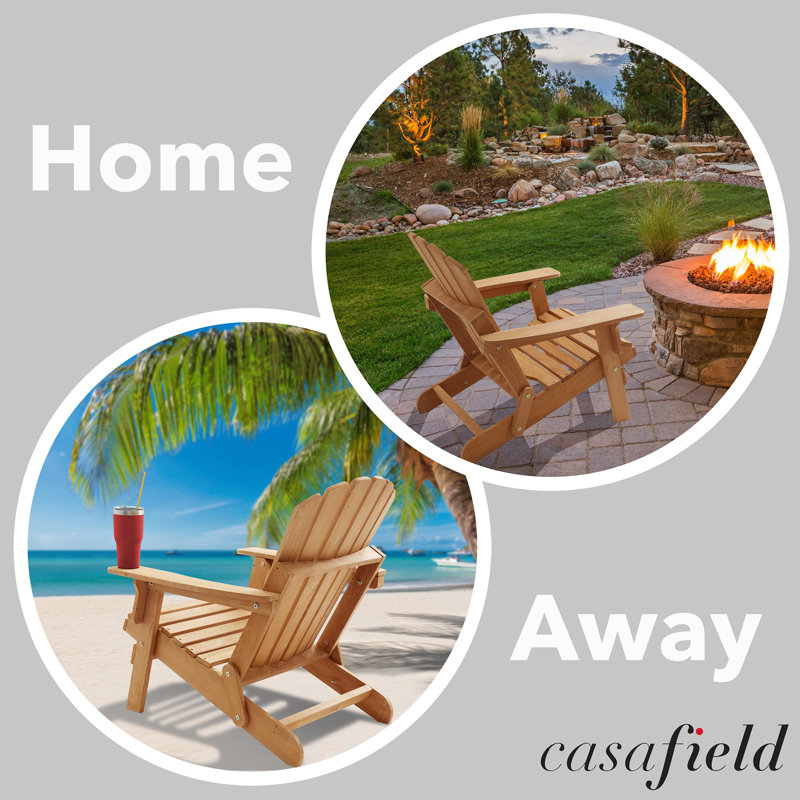 Set of 2 Natural Wood Folding Adirondack Chairs