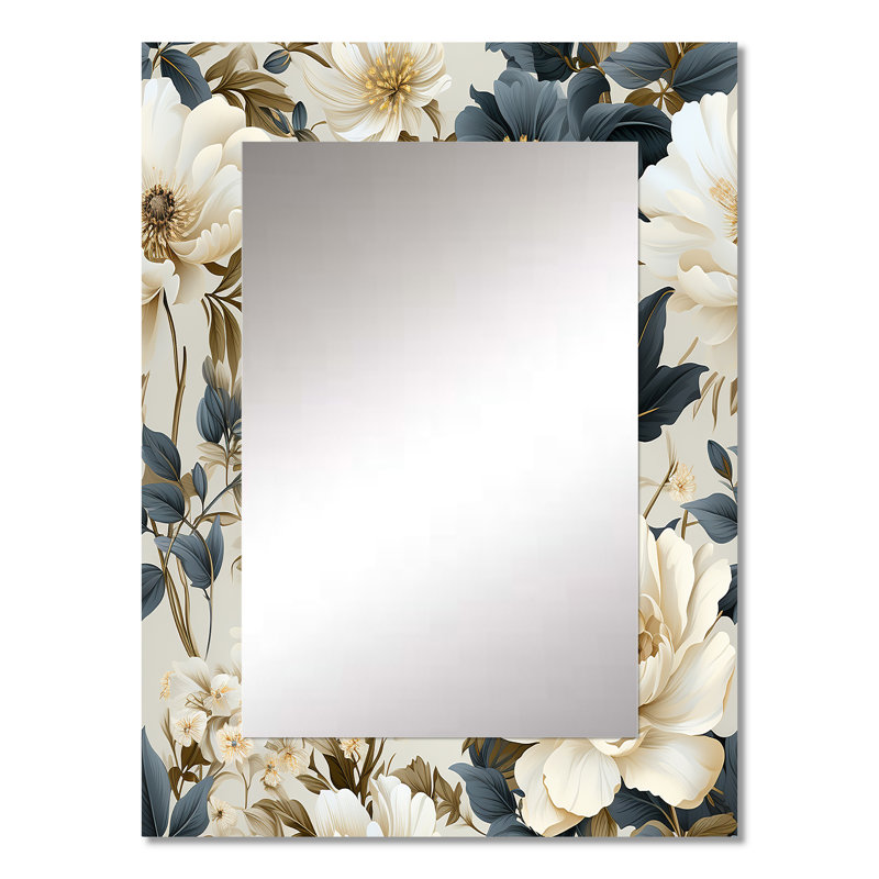Ballindam Vintage Flora - Plants Wall Mirror, Boho Decorative Mirror, Printed Metal Art, 32" x 24"
