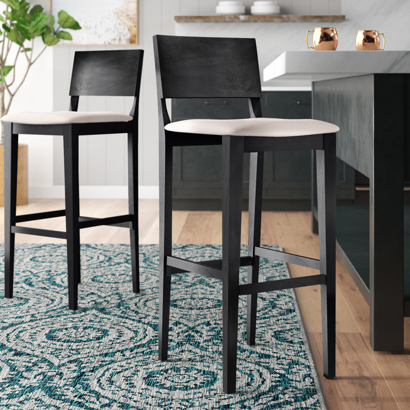 Tabouret 30 "en bois massif Ahreanna, Noir / Beige