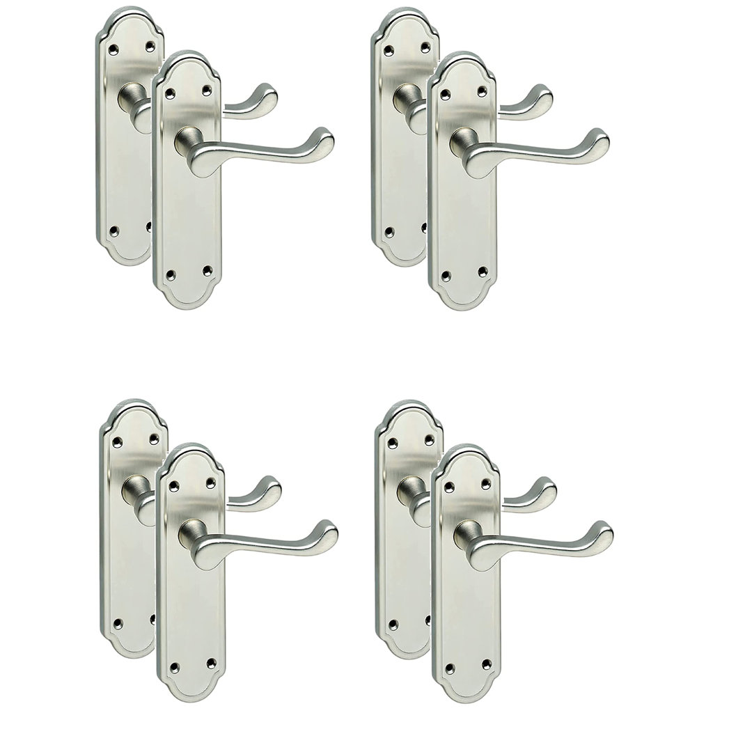 4 Pairs Ashworth Ashwford Style Victorian Shaped Premium Door Handles Lever Latch in Satin Nickel Finish