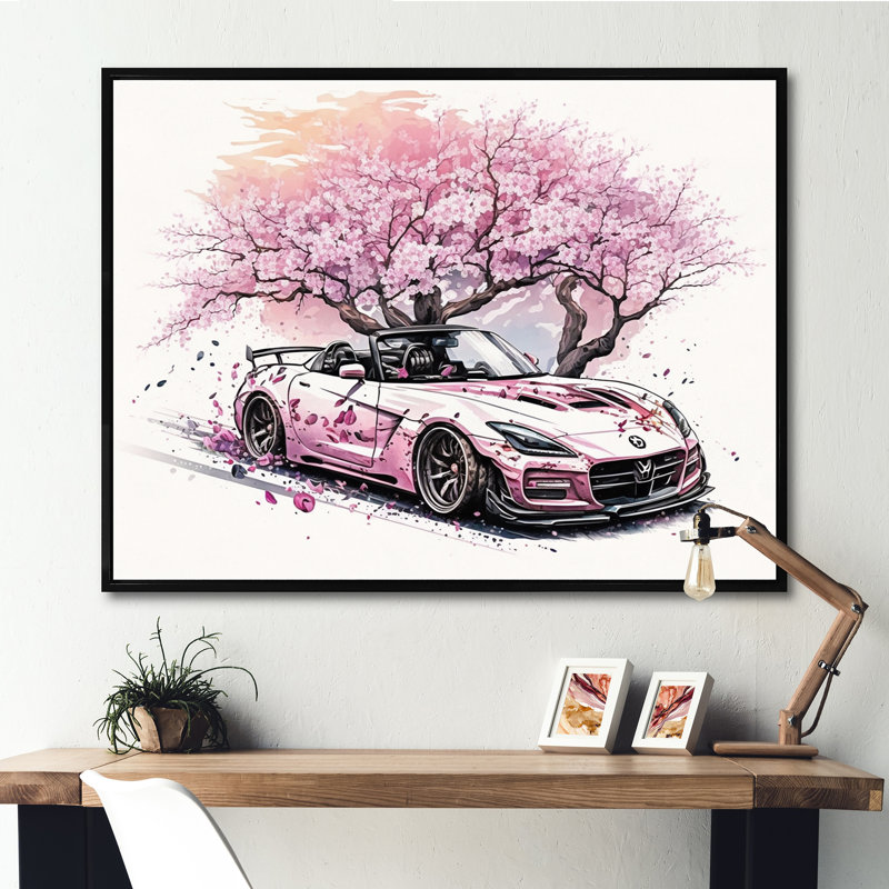 «Pink and Cream Essence Of Retro Car», reproduction d'art sur toile, H 12 po x l 20 po x P 1 po, Noir