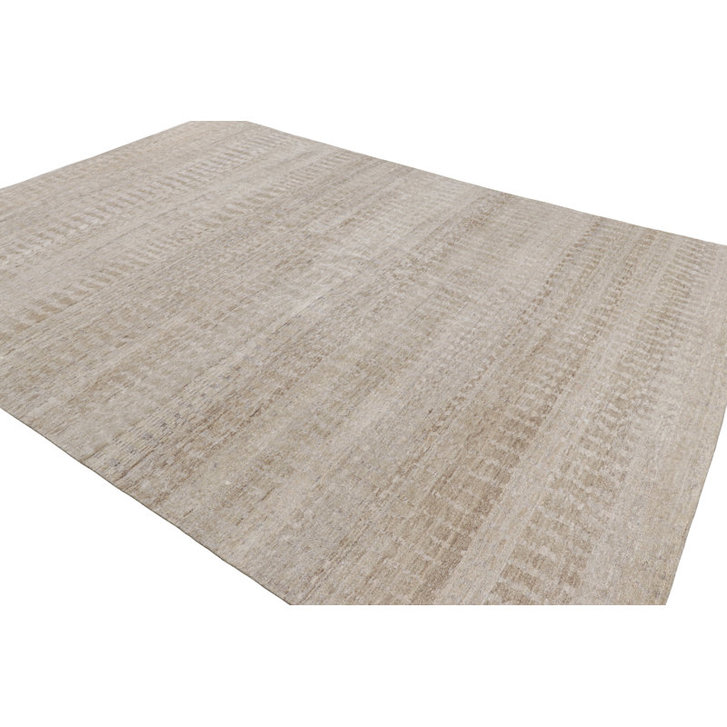 Hand Knotted Striped Area Rug, Rectangle 6' x 8'