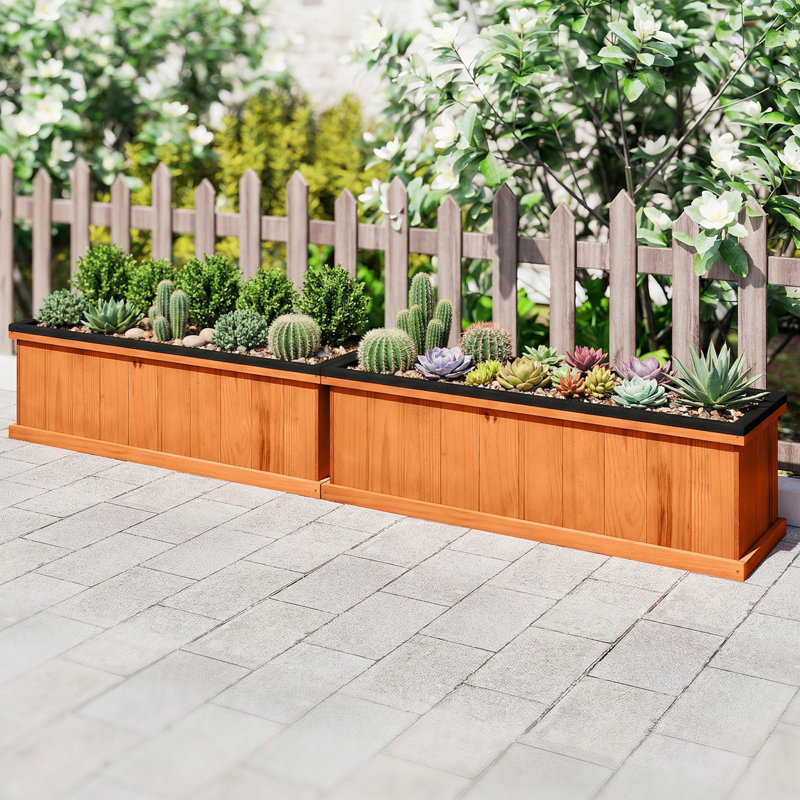 Lit de jardin surélevé en bois 2 pièces Gymax avec doublure de trous de drainage pour fleurs, légumes, herbes, 2