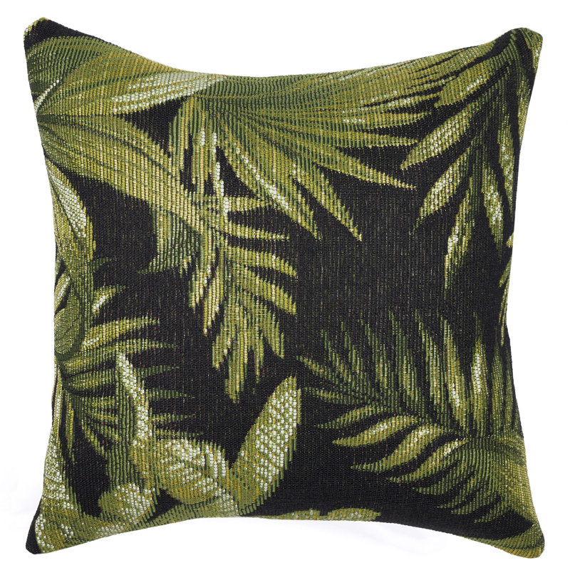 Marina Black and Green Tropical Leaf Indoor/Outdoor Pillow