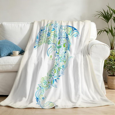 Blue Ultra Soft Flannel Fleece Throw Blanket,Abstract Fish Sea Marine Single-Sided Print
