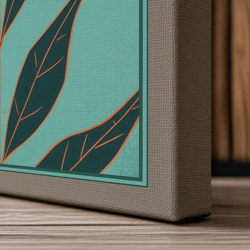 Stem in Seafoam Botanical - Wrapped Canvas, 18x12 - 45.7 x 30.5 cm, Taupe Border