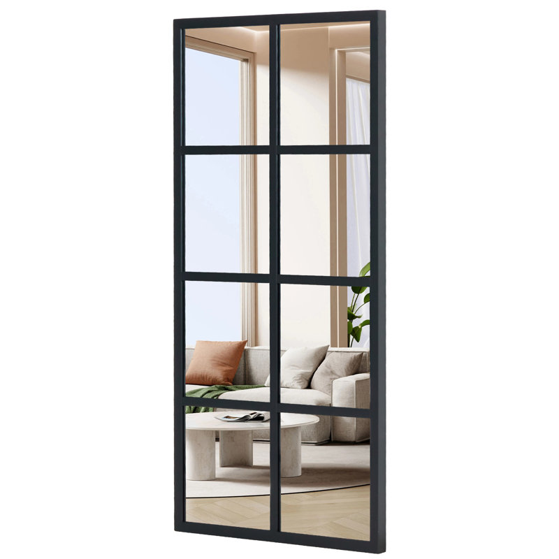Modern Window Mirror, Glass and Metal Window Pane Inspired Wall Mirror, Aluminum Frame Full Length Mirror, 35.83" x 24.02"