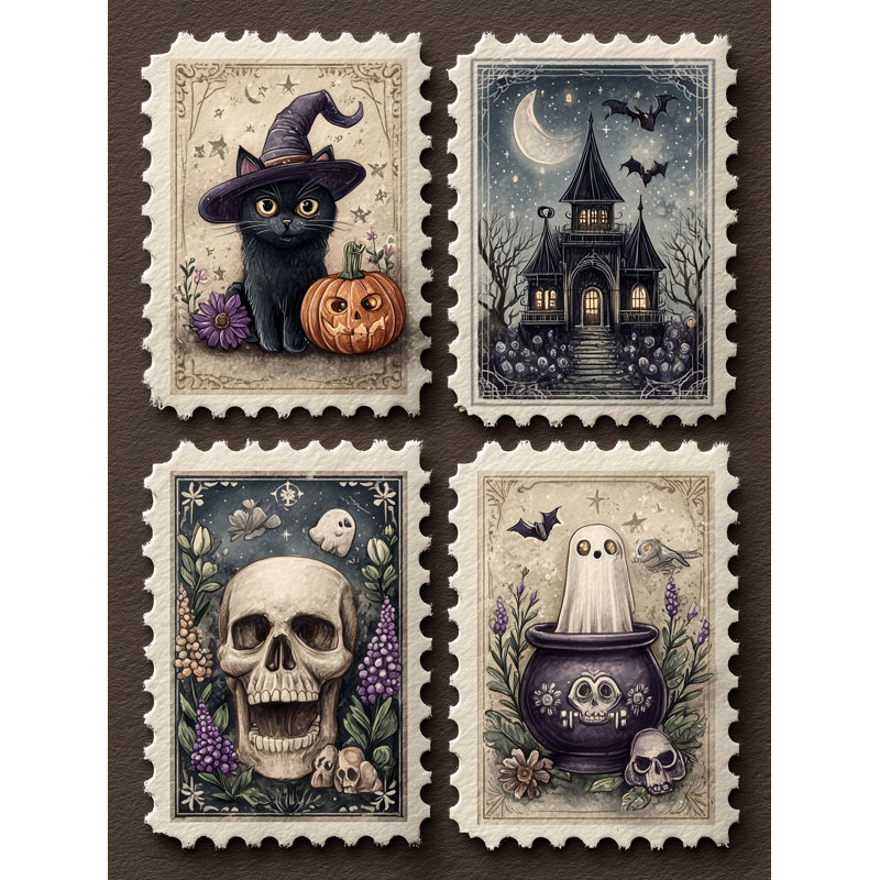 Art d'Halloween, timbres rétro sur toile tendue