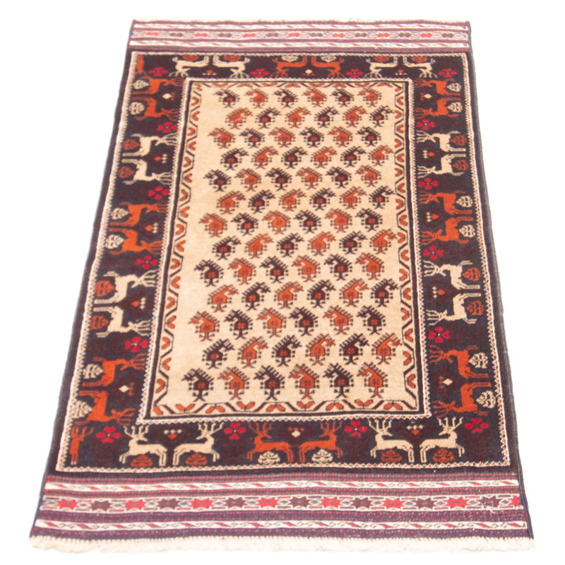 Tapis beige en laine noué à la main de conception unique 2 pi 11 po x 5 pi 7 po New Age