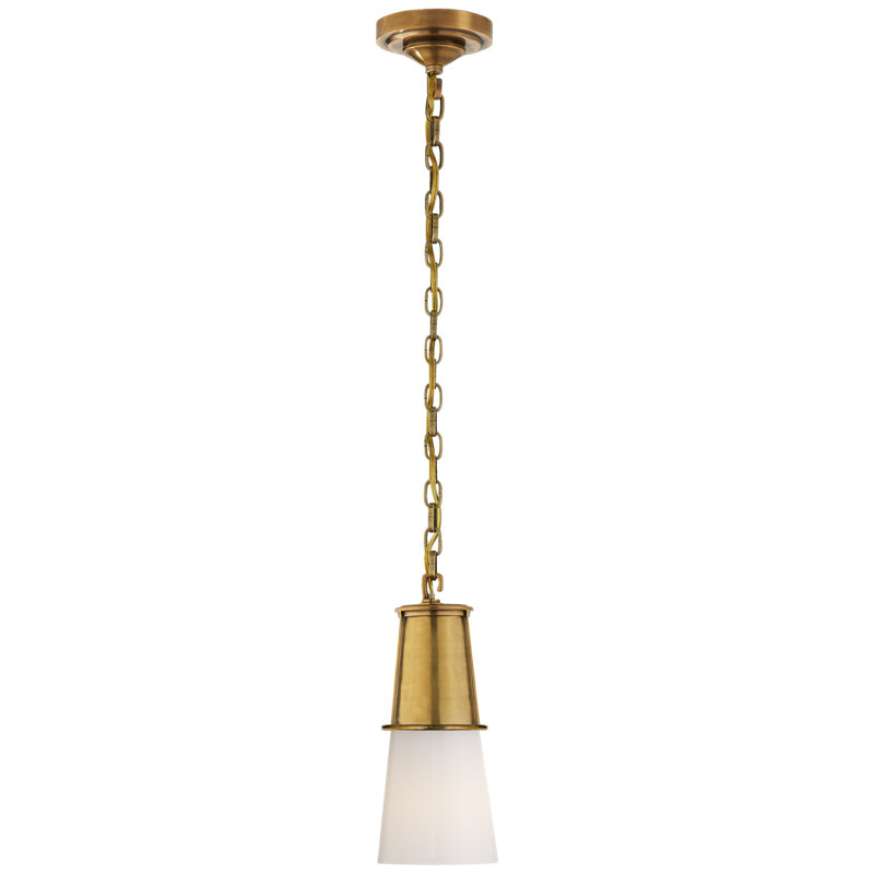 Thomas O'Brien Robinson Small Pendant, 11.25" H x 4.75" W x 4.75" D, White, Rubbed Antique Brass
