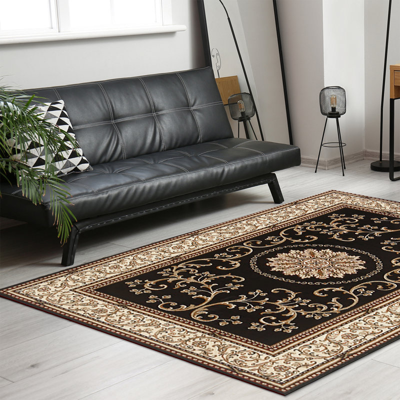 Tapis oriental noir Jordan, Rectangle 7 pi 9 po x 9 pi 6 po