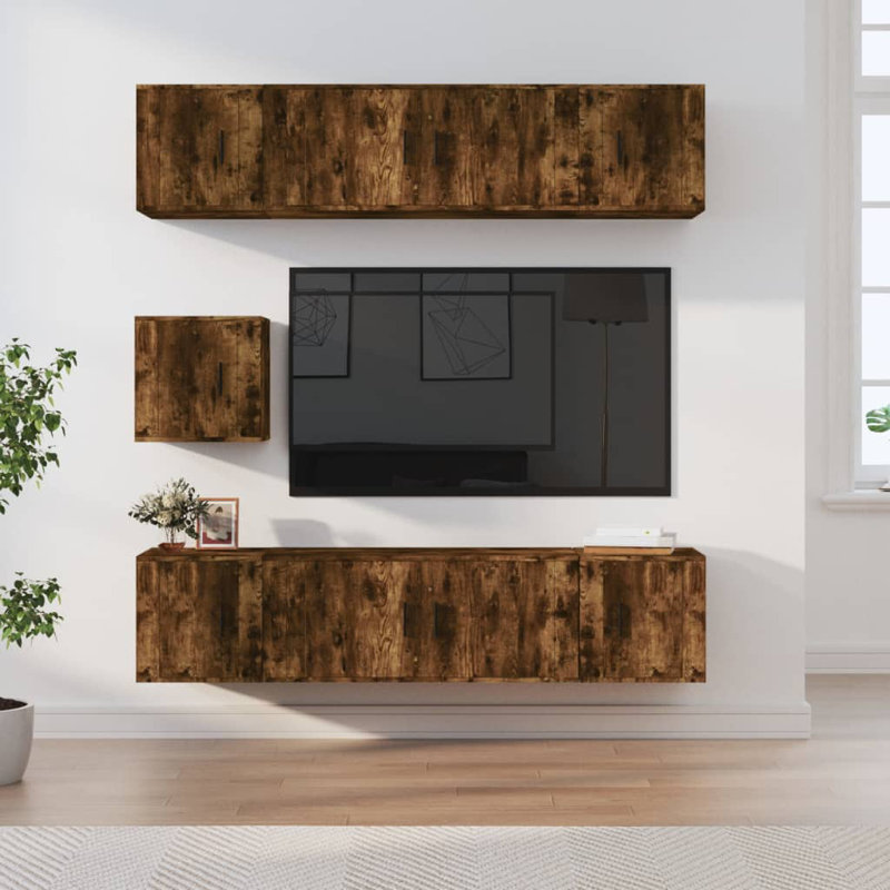 Alsen Unfinished Floating TV Stand for TVs up to 78", Smoked Oak