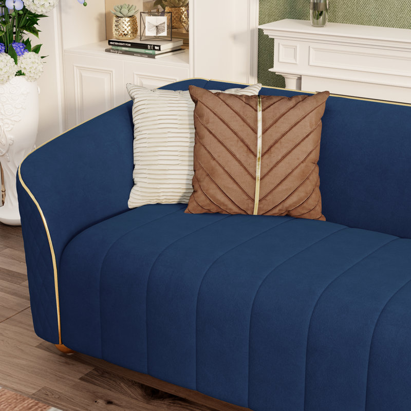 85.43" Upholstered Velvet Sofa, Blue
