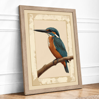 Kingfisher on Branch Botanical - Framed Print