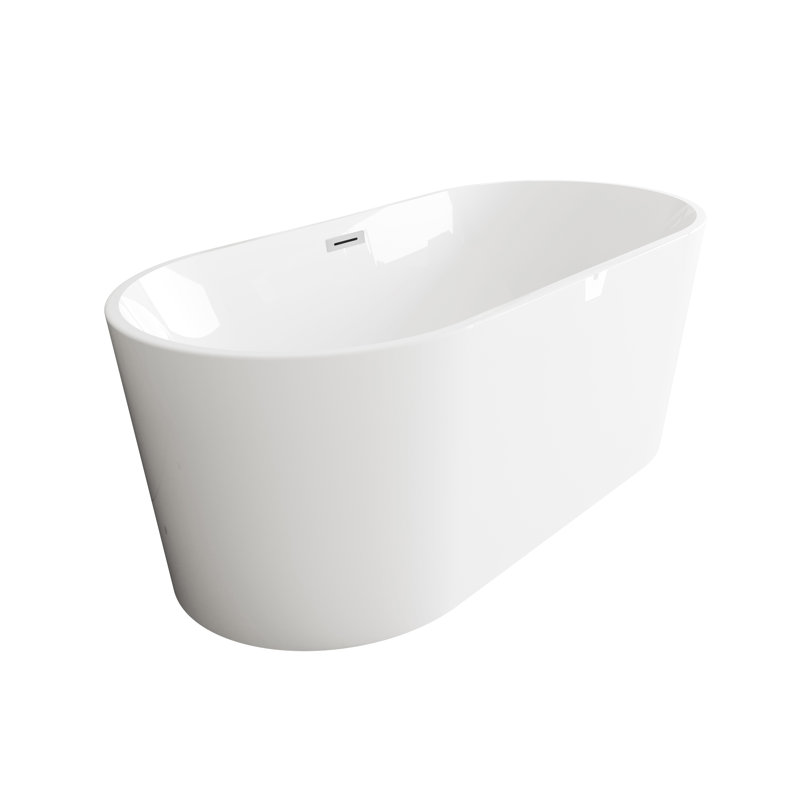59 Inch Bathtub in Glossy White with Trim, Chrome