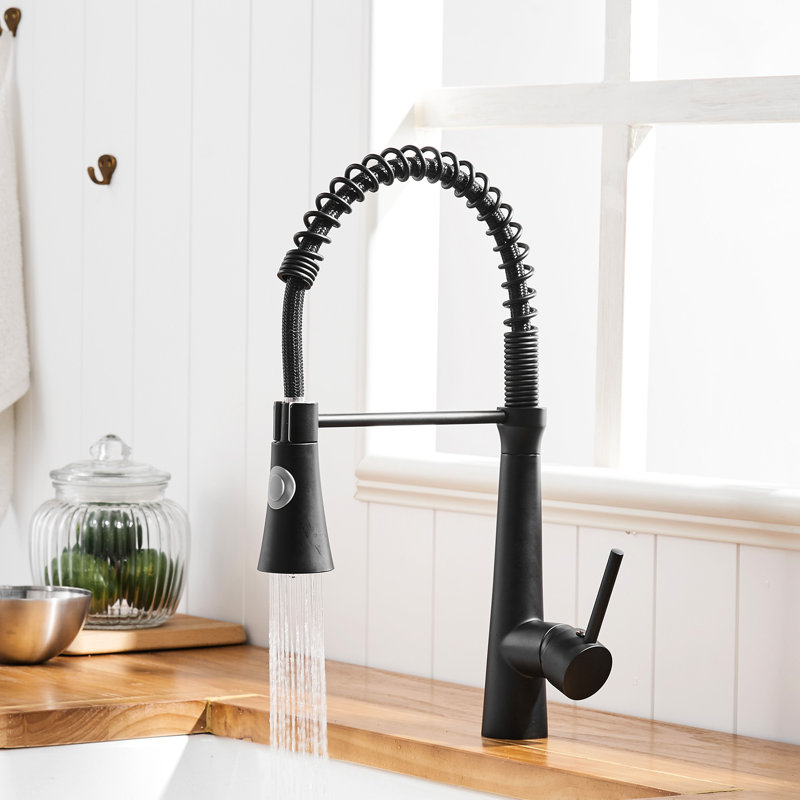 Black Pull Down Kitchen Faucet, Single Handle Design, Robust Brass Construction, Corrosion Coating, Stream And Spray Settings, Easy Installation