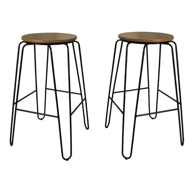 Tabouret de bar moderne brun de 30 pouces avec fabrication en bois d'hévéa et en fer durable, Érable, Noir