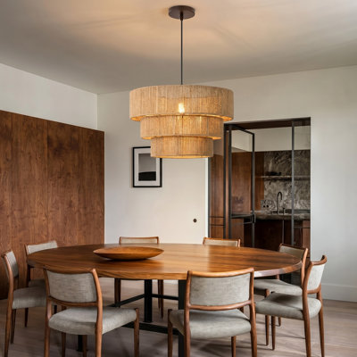 Rope Woven Pendant Light, 3-Tier Shade, Adjustable Hanging Ceiling Light Fixture for Dining Room Kitchen Island