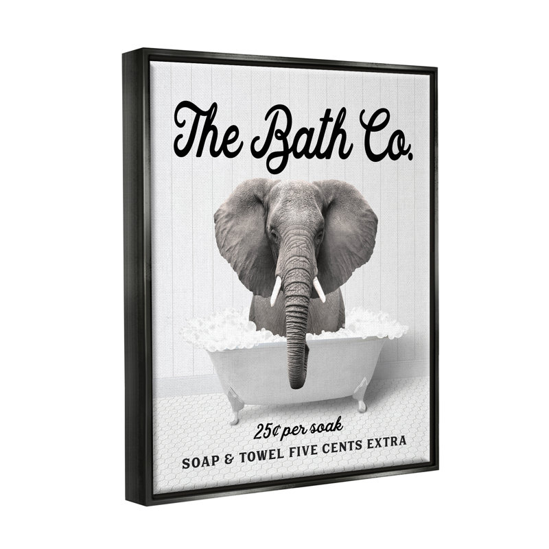 «Bubble Bathaign Elephant», art mural encadré sur toile flottante par lettré et doublé, H 31 po x l 25 po x P 1,7 po