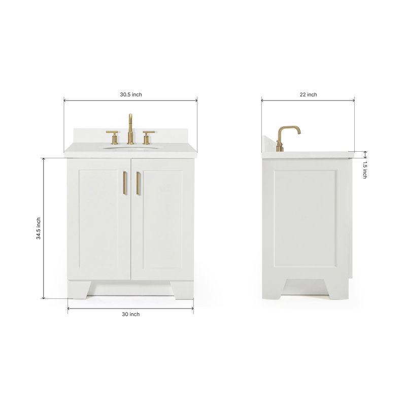 31 IN.  Single Bathroom Vanity, White, Oval, White Quartz