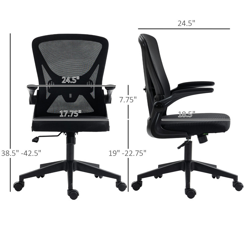 Chaise de bureau en filet respirant avec support lombaire, hauteur réglable, siège noir et pivotant à 360 °