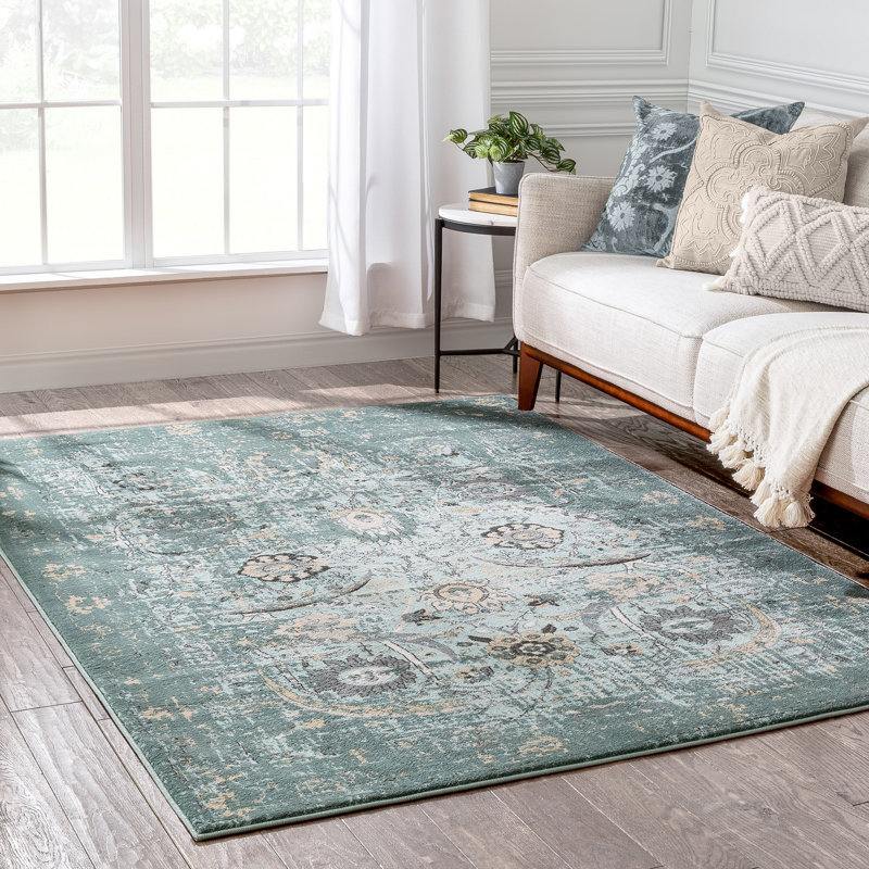 Cortland Blue/Green Floral Vintage Distressed Rug, Rectangle 120 x 160cm