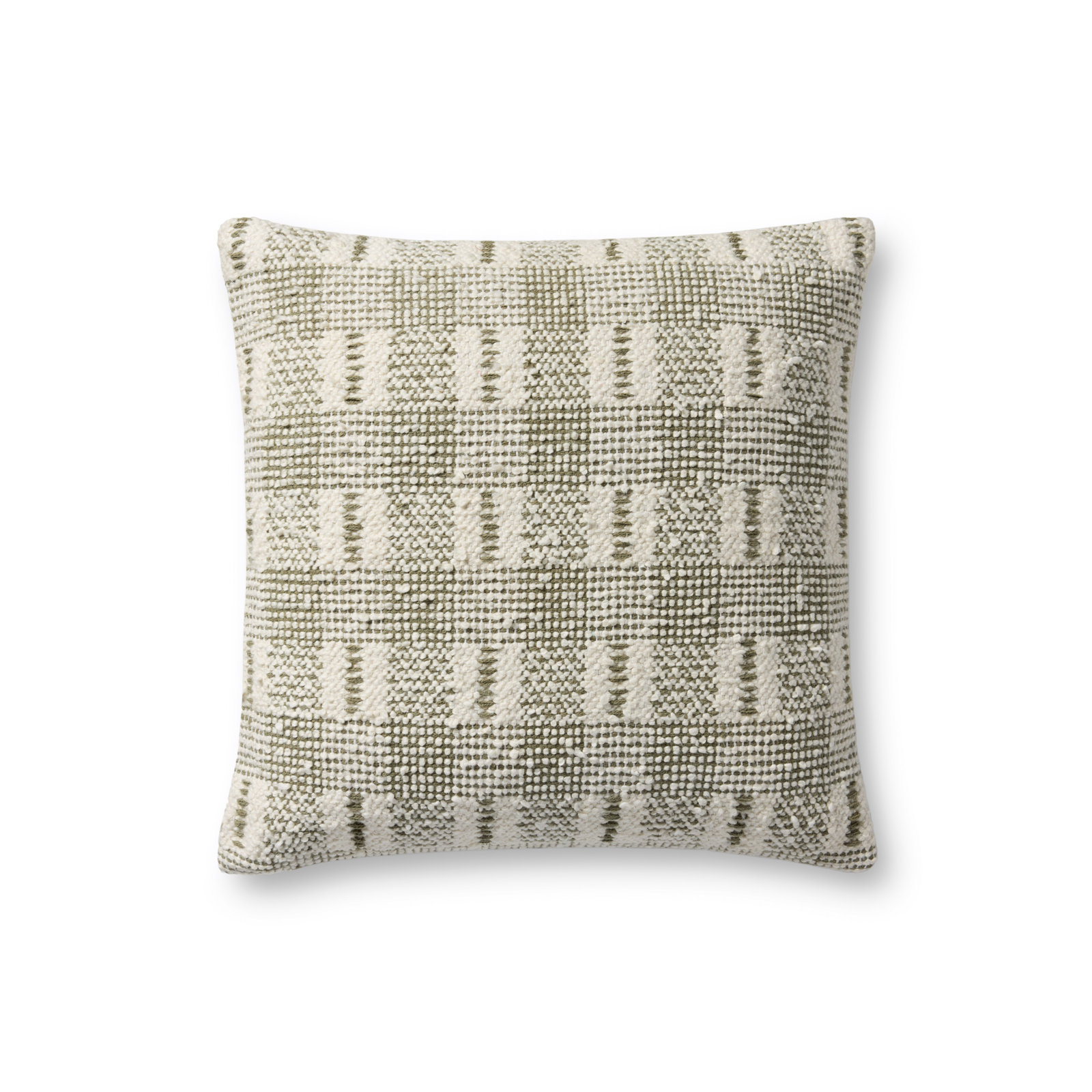 Loloi Throw Pillow, Ivory/Green Geometric, Down