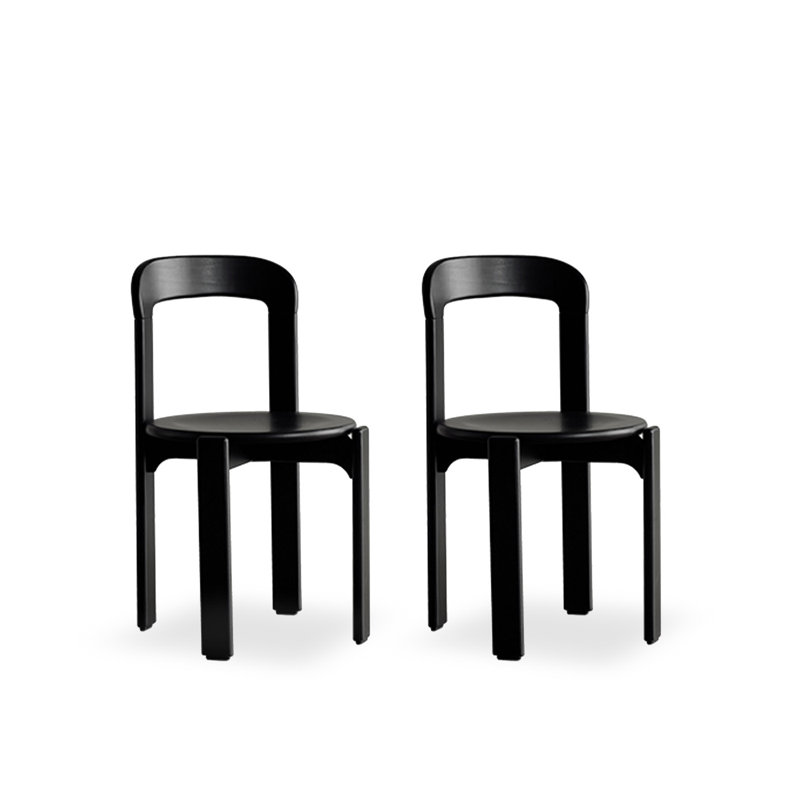 Chaises de salle à manger rétro en bois massif de petite taille avec dossier, Noir