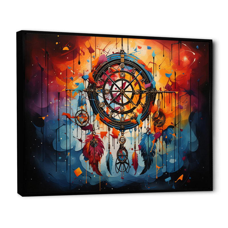 «Orange Dream Catcher Boldand I», reproduction sur toile, Cadre flottant noir, H 16 po x l 32 po x P 1 po