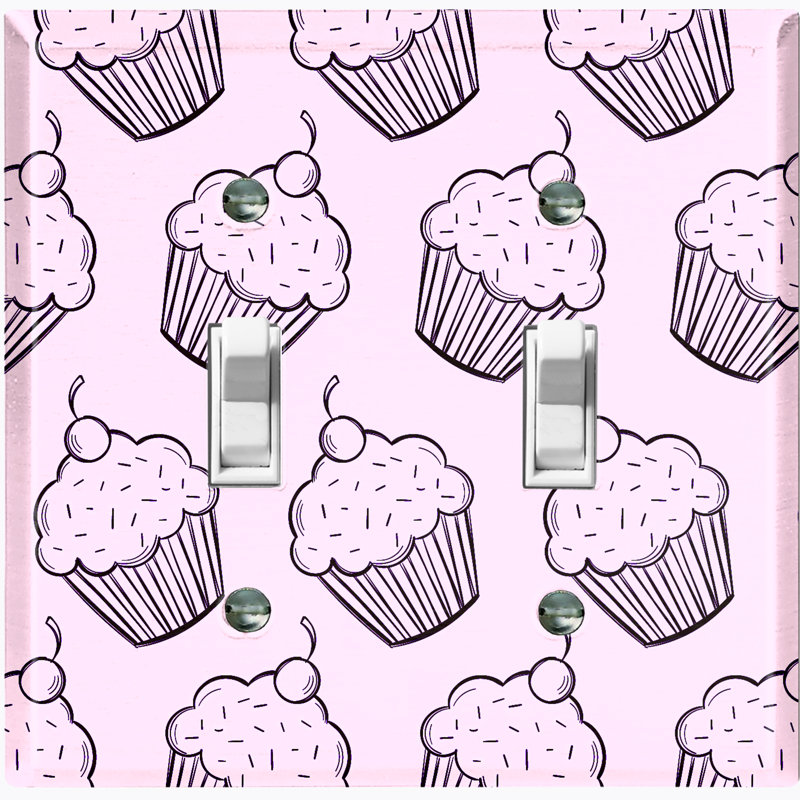 Metal Light Switch Plate Outlet Cover (Coffee Treats Cup Cake Purple Lavender - Double Toggle)
