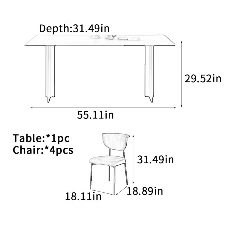 Table de salle à manger de style français rétro, H 29,52 po x L 55,11 po x l 31,49 po, 5