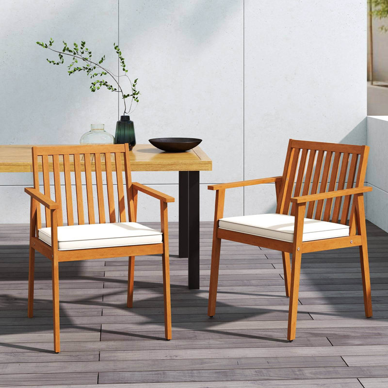 4 chaises de patio avec accoudoirs rembourrés et rembourrés amovibles en bois d'acacia